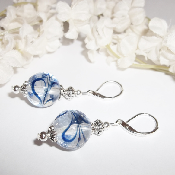 Clear & Navy Blue Earring Set Dangle Drop Fashion Jewelry Accessory Beaded 6863 - Picture 4 of 10